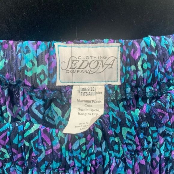 Sedona Clothing Company Blue Boho Pleated Abstract Pull On Maxi Skirt One Size - Picture 6 of 6